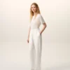 Pantalones blancos de mezcla de lino con cintura elástica Pantalones blancos de mezcla de lino con cintura elástica