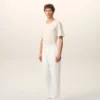 Pantalones blancos de mezcla de lino con cintura elástica Pantalones blancos de mezcla de lino con cintura elástica