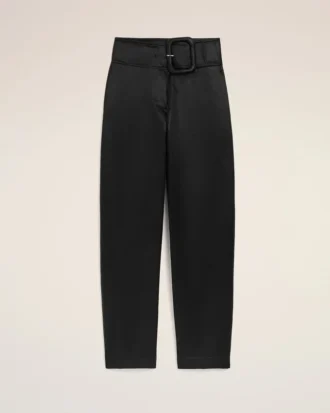 Pantalones con cinturón de satén negro con hebilla