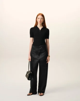 Pantalones con cinturón de satén negro con hebilla