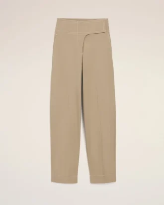 Pantalones con cinturón envuelto de algodón beige