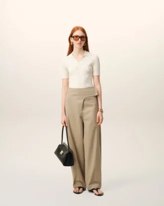 Pantalones con cinturón envuelto de algodón beige