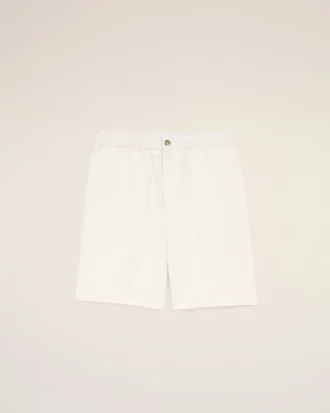 Pantalones cortos Ami de Coeur de lino mezclado en color beige con cintura elástica