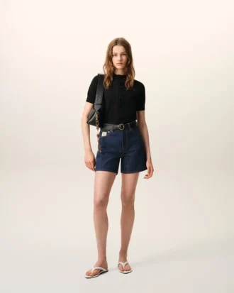 Pantalones cortos de algodón azul con etiqueta Ami Paris Heritage