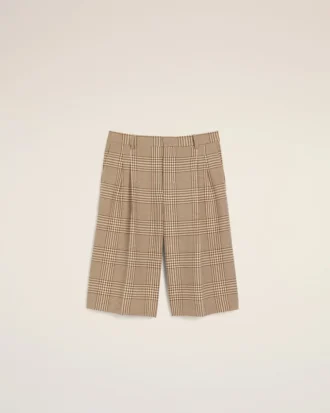 Pantalones cortos de lana marrón con estampado de cuadros Príncipe de Gales