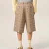Pantalones cortos de lana marrón con estampado de cuadros Príncipe de Gales