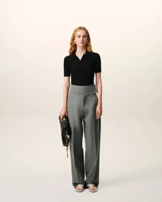 Pantalones cruzados con cinturón de lana virgen gris