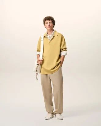 Pantalones de algodón beige con cintura elástica