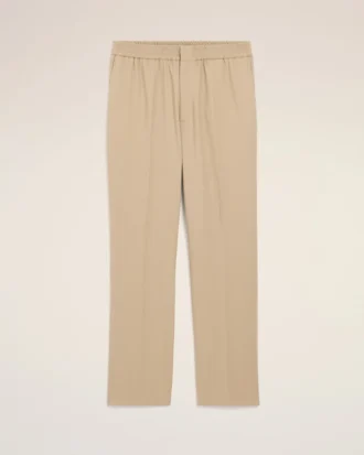 Pantalones de lana beige con cintura elástica