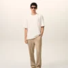 Pantalones de lana beige con cintura elástica