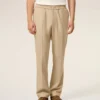 Pantalones de lana beige con cintura elástica