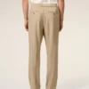 Pantalones de lana beige con cintura elástica