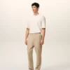 Pantalones de lana beige con cintura elástica
