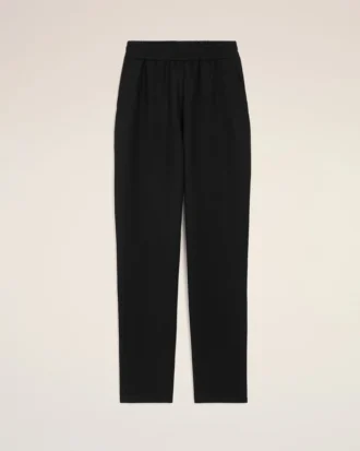 Pantalones negros de mezcla de lino con cintura elástica Pantalones negros de mezcla de lino con cintura elástica