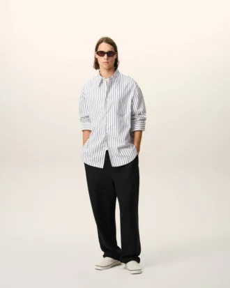 Pantalones negros de mezcla de lino con cintura elástica