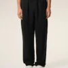 Pantalones negros de mezcla de lino con cintura elástica