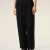 Pantalones negros de mezcla de lino con cintura elástica Pantalones negros de mezcla de lino con cintura elástica