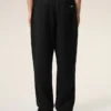 Pantalones negros de mezcla de lino con cintura elástica