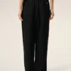 Pantalones negros de mezcla de lino con cintura elástica Pantalones negros de mezcla de lino con cintura elástica