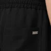Pantalones negros de mezcla de lino con cintura elástica