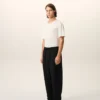Pantalones negros de mezcla de lino con cintura elástica