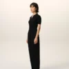Pantalones negros de mezcla de lino con cintura elástica Pantalones negros de mezcla de lino con cintura elástica