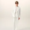 Pantalones rectos de mezcla de lino blanco
