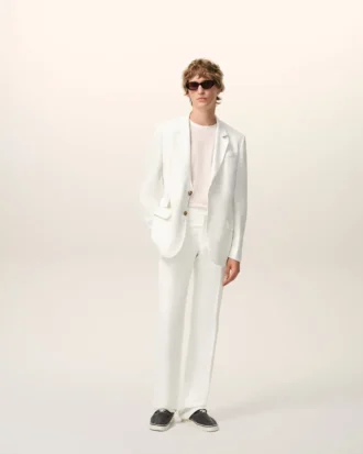 Pantalones rectos de mezcla de lino blanco