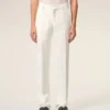 Pantalones rectos de mezcla de lino blanco