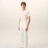 Pantalones rectos de mezcla de lino blanco