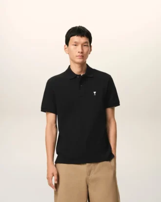 Polo Ami de Coeur de algodón negro de manga corta