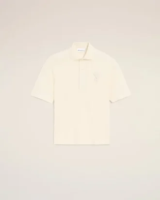 Polo de algodón blanco con parche de punto Ami de Coeur