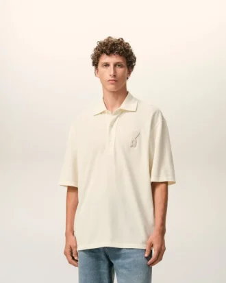 Polo de algodón blanco con parche de punto Ami de Coeur