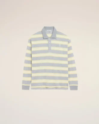 Polo de algodón con tiras en gris y amarillo