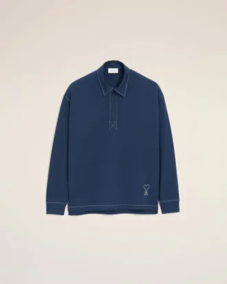Polo de manga larga de algodón azul Ami de Coeur Polo