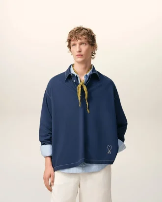 Polo de manga larga de algodón azul Ami de Coeur Polo