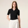 Polo de punto negro de manga corta Polo de punto negro de manga corta