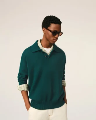 Polo holgado de lana y algodón verde Polo holgado de lana y algodón verde