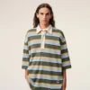 Polos de algodón con parche Ami a rayas azules Polos de algodón con parche Ami a rayas azules