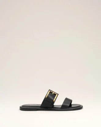 Sandalias con hebilla de piel de vaca negra