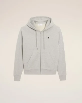 Sudadera con capucha Ami de Coeur de algodón gris con detalles en contraste