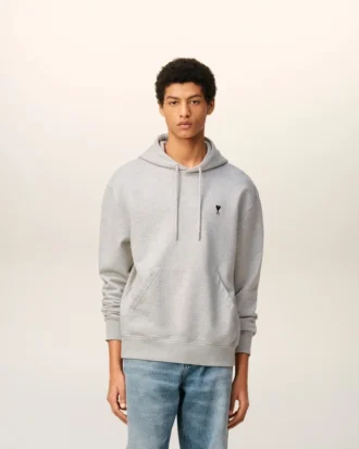 Sudadera con capucha Ami de Coeur de algodón gris con detalles en contraste