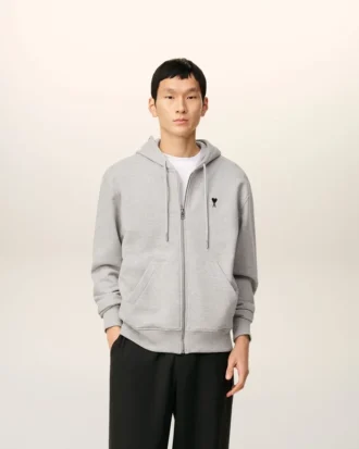 Sudadera con capucha Ami de Coeur de algodón gris con detalles en contraste