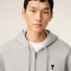 Sudadera con capucha Ami de Coeur de algodón gris con detalles en contraste Sudadera con capucha Ami de Coeur de algodón gris con detalles en contraste