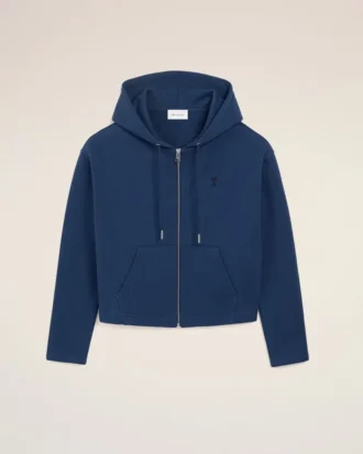 Sudadera con capucha y cremallera Ami de Coeur de algodón azul