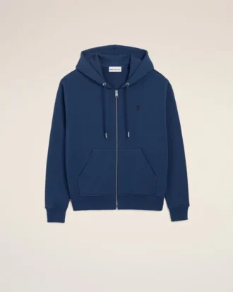 Sudadera con capucha y cremallera Ami de Coeur de algodón azul