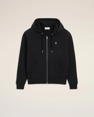 Sudadera con capucha y cremallera Ami de Coeur de algodón negro