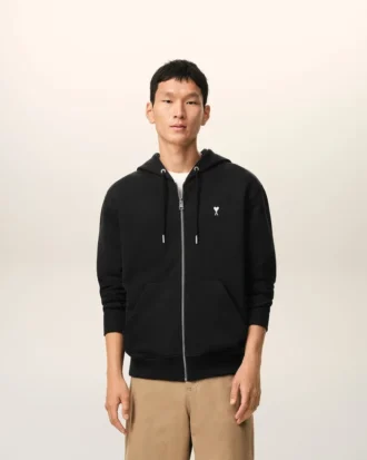 Sudadera con capucha y cremallera Ami de Coeur de algodón negro