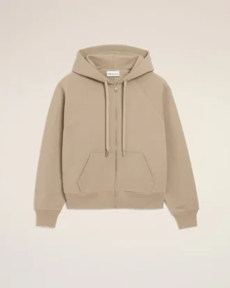 Sudadera con capucha y cremallera Ami de Coeur en algodón beige con relieve