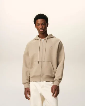 Sudadera con capucha y cremallera Ami de Coeur en algodón beige con relieve